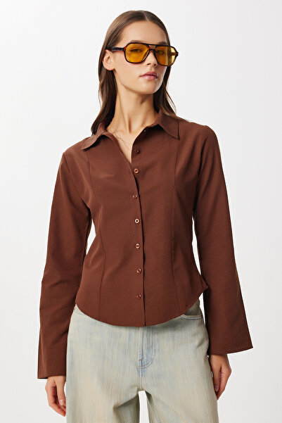 Lovelyİstanbul Bell Sleeve Bodycon Woven Shirt Lub0300 Brown