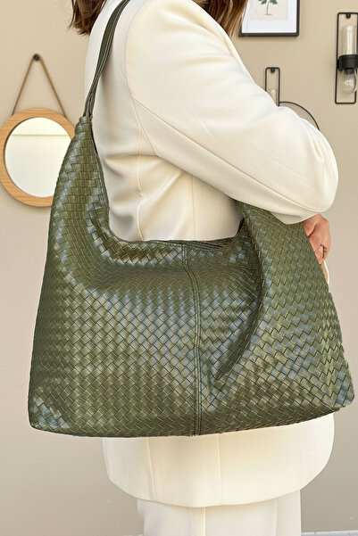 Lifonbag حقيبة كتف ويد نسائية منسوجة بنمط كاكي (30×25 سم)