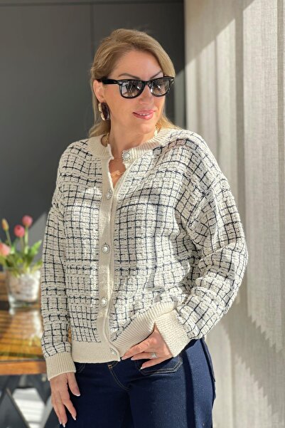 MİSLİNA BUTİK Düğme Detay Çizgili Hırka