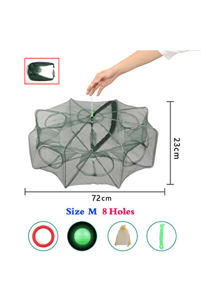 Choice Size M 8 Holes Folded Fishing Bait Trap, 6/8/12/16/20 Holes Foldable Fishing Nets for Fish/Crab/Shri