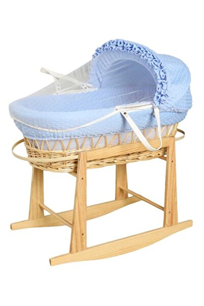 BabyCara Baby Basket Moses Natural Wicker Rocker Cot Infant Bedding With Pillow, Handle, Mosquito Net White