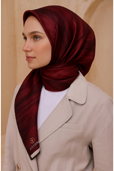 Vissona Μεταξωτό μαντήλι Tivil 10659 - 4 - 0018 Μοτίβο μονόγραμμα σε μπορντό χρώμα