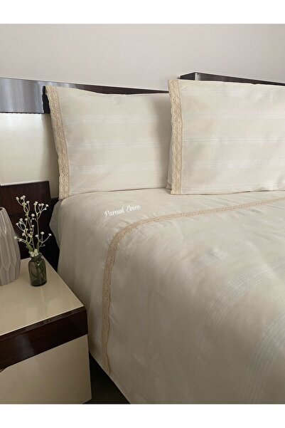 metin tekstil طقم غطاء لحاف من الدانتيل القطني الأصلي بنسبة 100%