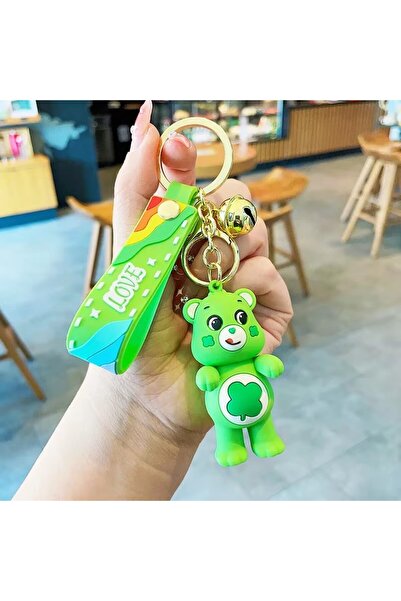 Miniso فيلم كرتون الدببة الكارتونية الخضراء 6 سم الجزء الثاني: إكسسوارات شعبية من الجيل الجديد، سلسلة مفاتيح دمية الدب المحبوبة