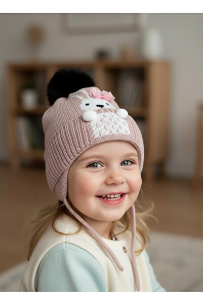 Kitti 1-4 Yaş Kız Çocuk Polarlı Bere-Soft Pembe