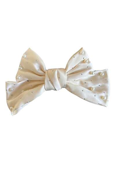 TAKIŞTIR Αυτόματο κούμπωμα με κρεμ χρώμα με κορδέλα, με λεπτομέρειες από πέρλες και πέτρες