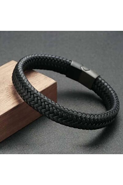 Choice سوار مغناطيسي من الجلد الصناعي الأسود بطول 20 سم للرجال ناضج ومستقر وأ...