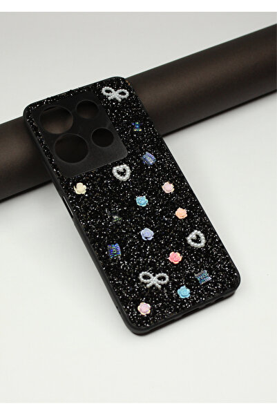 foxpower İnfinix Note 30 Taşlı Kılıf Gül Desenli Silikon Kılıf