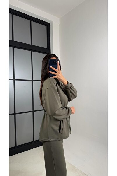 Gaus Khaki Buy Drawstring Cardigan Pants Two-Piece Modal Set Gaus-00571