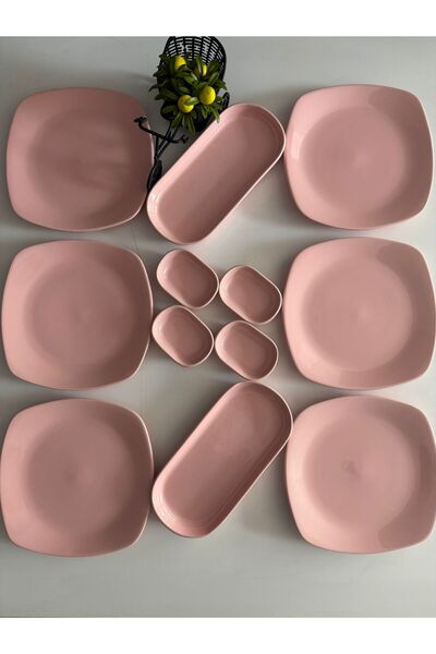 Keramika Takım Kahvaltı Açık Pembe 12 Parça 6 Kişilik