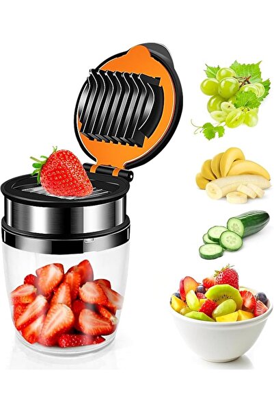 fulina Strawberry Slicer, Egg/Banana/Grape/Mushroom/Kiwi Chopper, Stainless Steel Mini Fruit Slicer Cup