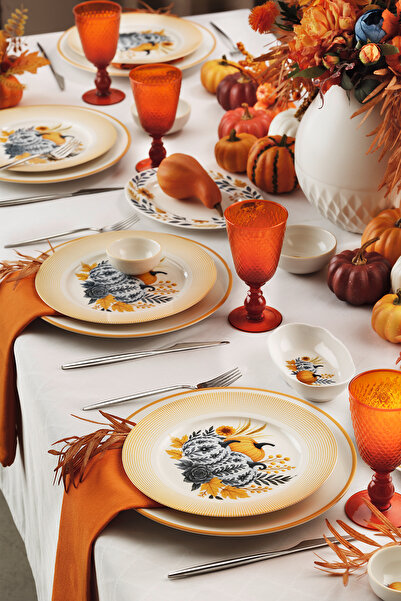 Kütahya Porselen Bone Blue Pumpkil 14 Parça 6 Kişilik Kahvaltı Takımı