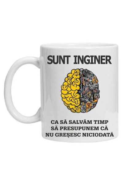 OEM Cană personalizată albă cu textul „Sunt inginer”, 330 ml