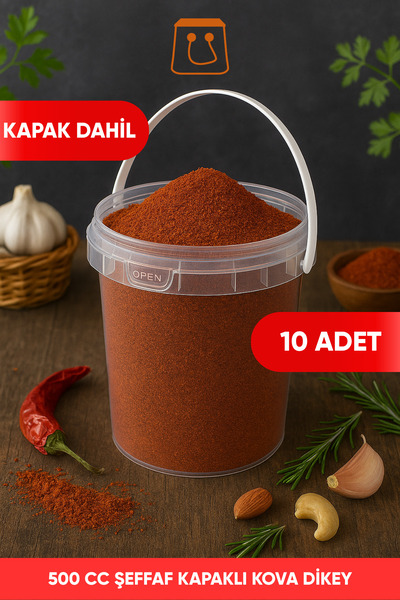 Öztürk ambalaj 500 cc Kapaklı Şeffaf Kova Dikey Şeker Kovası Reçel Kabı Lokum...