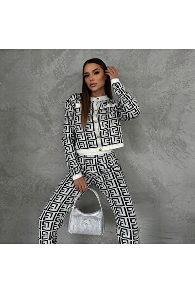 NİCE STYLE KADIN DÜĞME DETAY DESENLİ TRİKO TAKIM