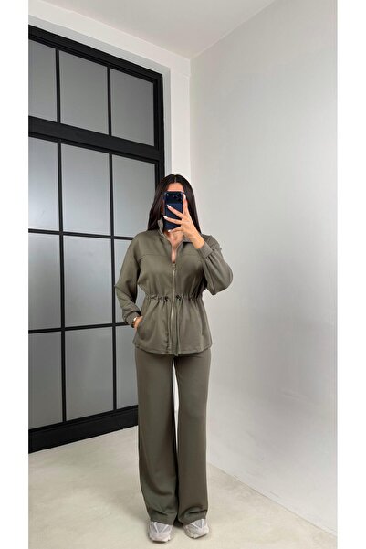 Gaus Khaki Buy Drawstring Cardigan Pants Two-Piece Modal Set Gaus-00571