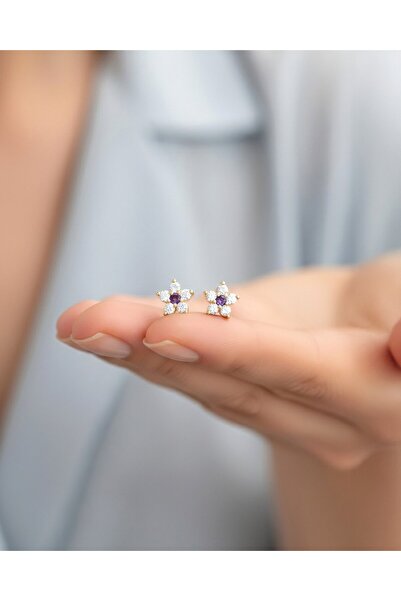 İNDİGO TAKI Feraye Minik Çiçek 14 Ayar Altın Küpe