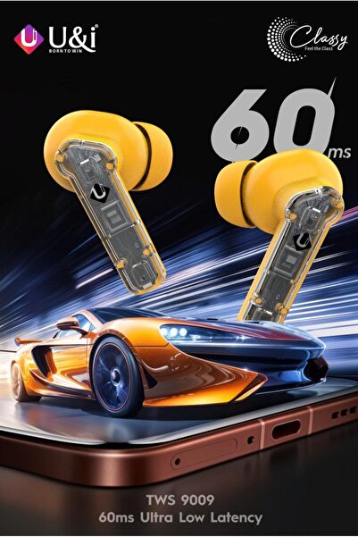 u & i سماعات أذن لاسلكية حقيقية (سلسلة كلاسيك) - أصفر نابض بالحياة، ميكروفون رباعي ENC، وقت تشغيل يصل إلى 50 ساعة