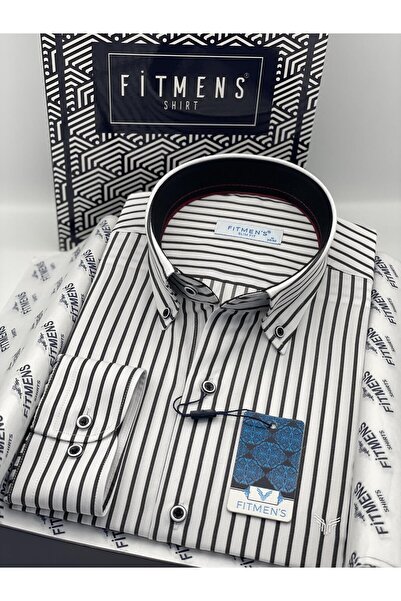 Fitmens Slim Fit Long Sleeve Premium Thick Striped Collar Buttoned Gift Boxed Easy-Iron Men's Shirt F