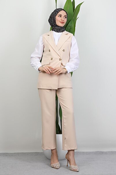 GİYZAMİLA Tomris Vest Set Set Cream