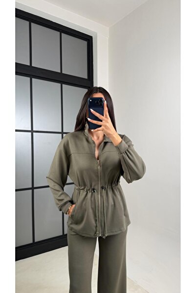 Gaus Khaki Buy Drawstring Cardigan Pants Two-Piece Modal Set Gaus-00571