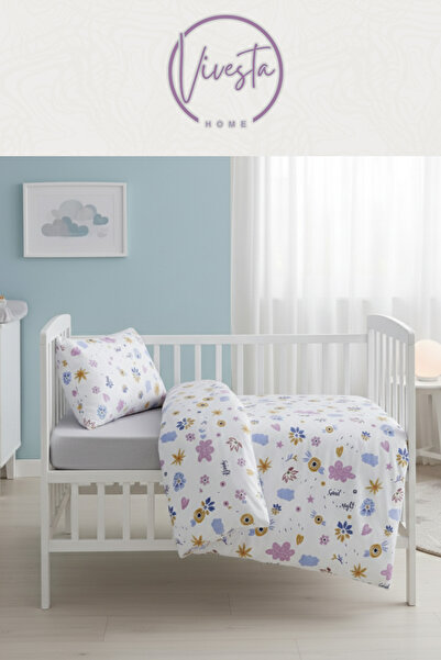 Vivesta Home طقم غطاء لحاف للأطفال مصنوع من القطن بنسبة 100% بنقشة زهور - تصم...