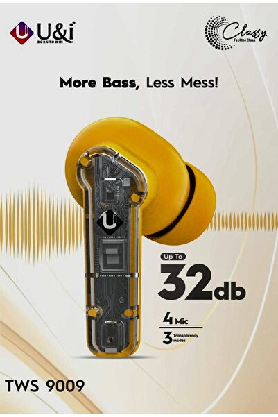 u & i سماعات أذن لاسلكية حقيقية (سلسلة كلاسيك) - أصفر نابض بالحياة، ميكروفون رباعي ENC، وقت تشغيل يصل إلى 50 ساعة