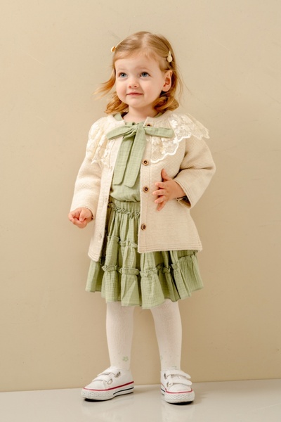 PARK BEBE Baby Girl & Child Knitwear Triple Set with Cardigan Skirt (with Pantyhose as a Gift)