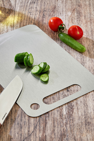 Cooker Luxury 30X20 cm Stainless Steel Silicone Cutting Board Silver