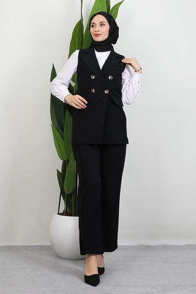 GİYZAMİLA Tomris Vest Set Set Black