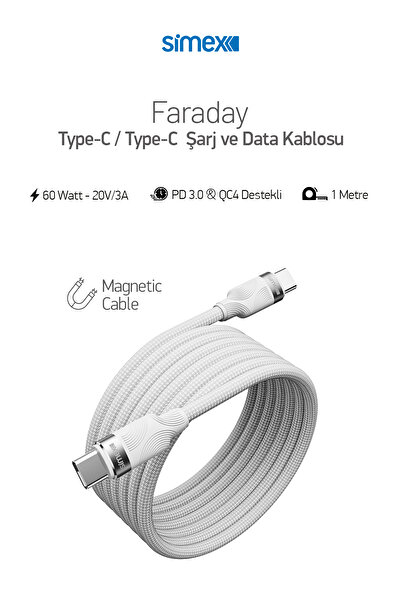 Simex Type C to Type C Spk-13 Faraday 60W Magnetized Data Cable Standard