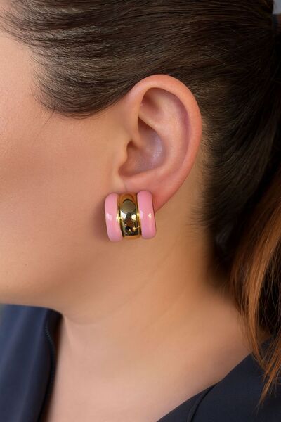 TURBİJ أقراط دائرية وردية اللون، مشبك سميك، لا يفقد لونه، لون ذهبي للنساء