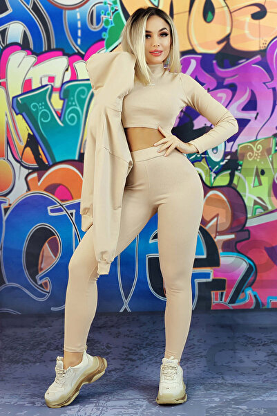 WildFashion Compleu sport din 3 piese: buză crop-top; colanți si hanorac cu fermoar A701RR-155