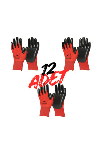 Eli Polyester Örme Nitril Eldiven (12 ADET)