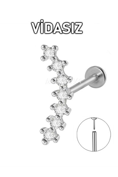 MORNEVA Vidasız Çelik Barlı Daire Taşlar Kıkırdak Kulak Helix Conch Tragus Piercingi (1 Adet)