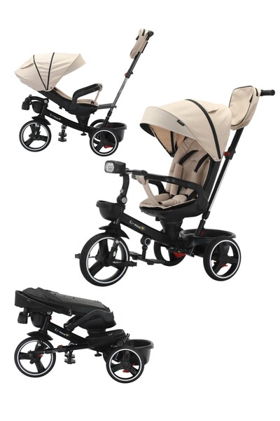 L-Sun Tricicletă Multifuncțională, Scaun Rotativ 360°, Pozitie de Somn, Pliabilă, Muzica si Lumini