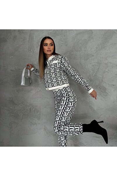 NİCE STYLE KADIN DÜĞME DETAY DESENLİ TRİKO TAKIM