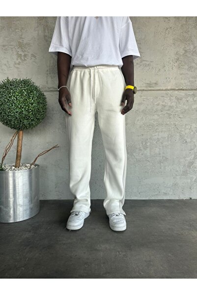 KağanKY Λευκή ριγέ χωρίς στρίφωμα φαρδιά αθλητική φόρμα