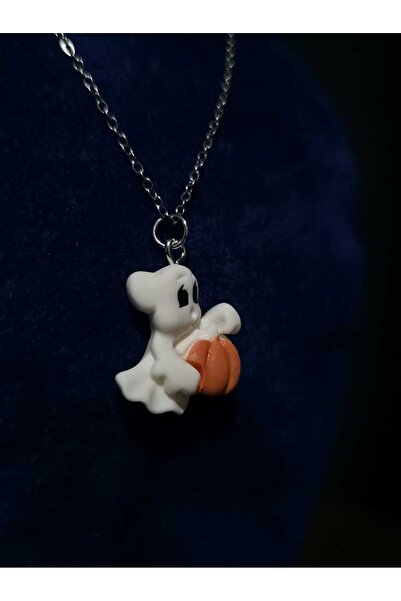sarıyer silver Cute Ghost and Pumpkin Steel Necklace Halloween Halloween Themed Jewelry