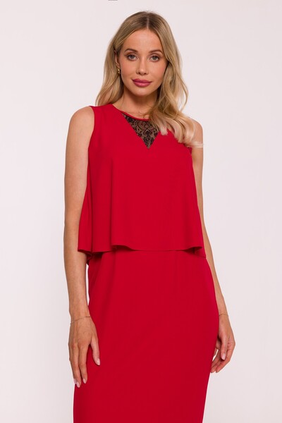 Stylove s422 Elegant dress with double top and lace insert