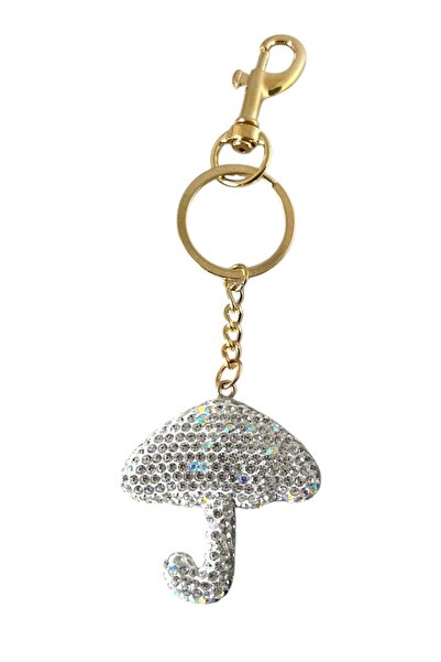 TAKIŞTIR Silver Color Stone Detailed Bag Charm/Keychain with Gold Color Umbrella Figure