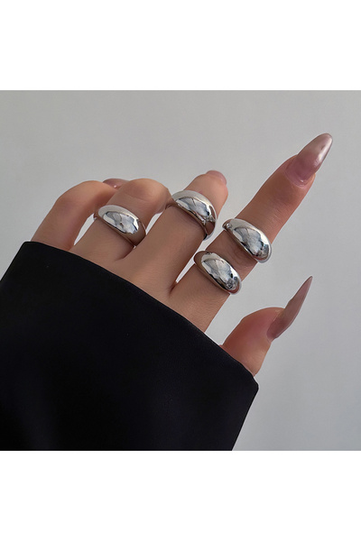 Choice 4 قطع من خواتم قطرة الماء الناعمة الإبداعية الفريدة باللون الفضي للنسا...