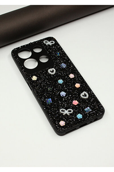foxpower İnfinix Note 30 Taşlı Kılıf Gül Desenli Silikon Kılıf