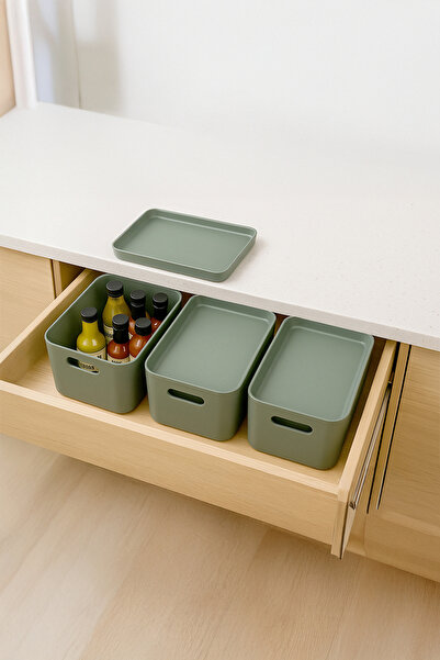 Prima Nova Linea 3-Compartment In-Cabinet Kitchen Children's Room Shelf Organizer Storage Box - Green