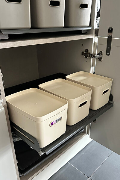 Prima Nova Linea 6 Parça Dolap İçi Mutfak Çocuk Odası Raf Düzenleyici Saklama Kutusu - Bej