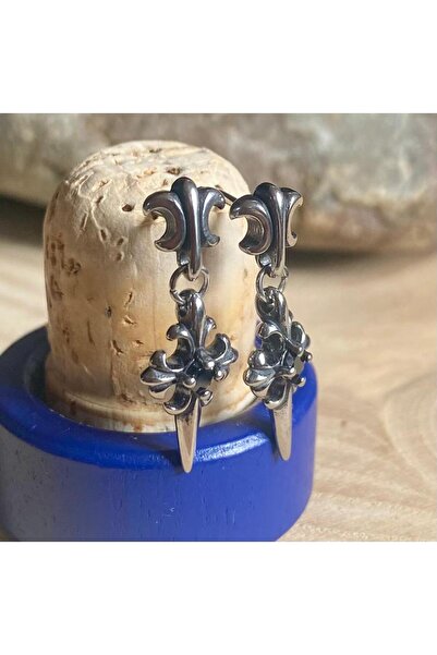 Viking Özel Tasarım Sallantılı Haç Cross 316L Paslanmaz Kararmaz Çelik Küpe Çift