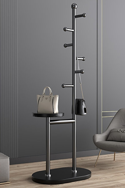 Un Modern Black Coat Rack and Rack with Multi-Purpose Shelves