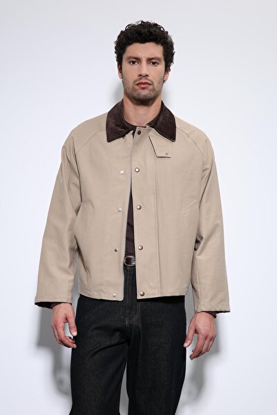 Antioch Beige Contrast Collar Men's Jacket