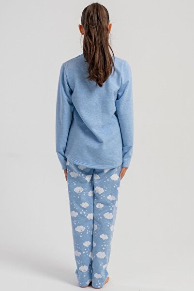 VİENETTA Girl's Blue Color Long Sleeve Crew Neck Pajama Set C9T8N0305