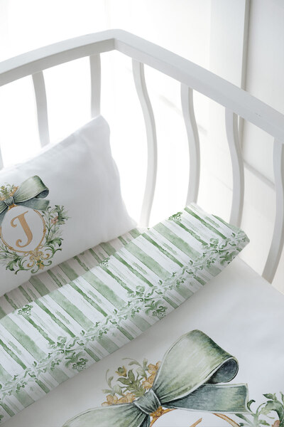 Tuğba Kuğu Mother's Side Crib Duvet Cover Set (60X100) - Green Royal Series - Letter J